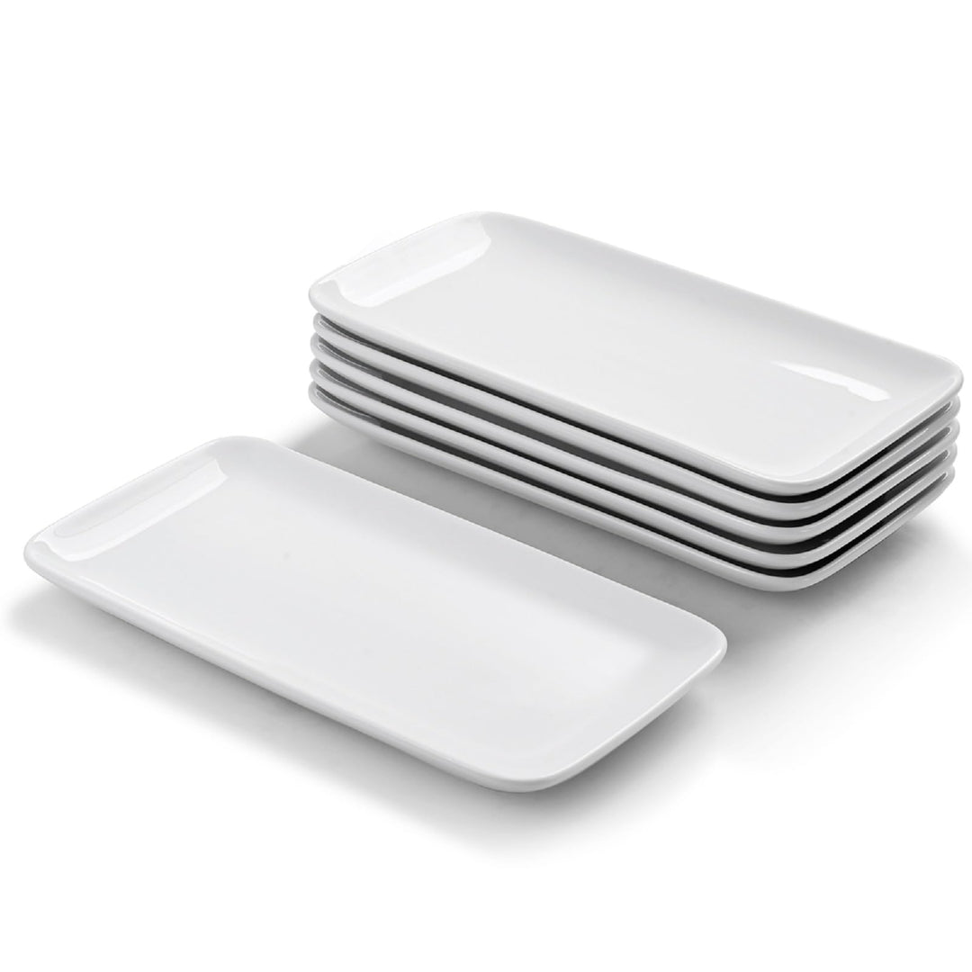 WishDeco Teller Rechteckig 6er Set, Servierplatten Porzellan Weiss 23x12 cm, Servierteller Länglich,