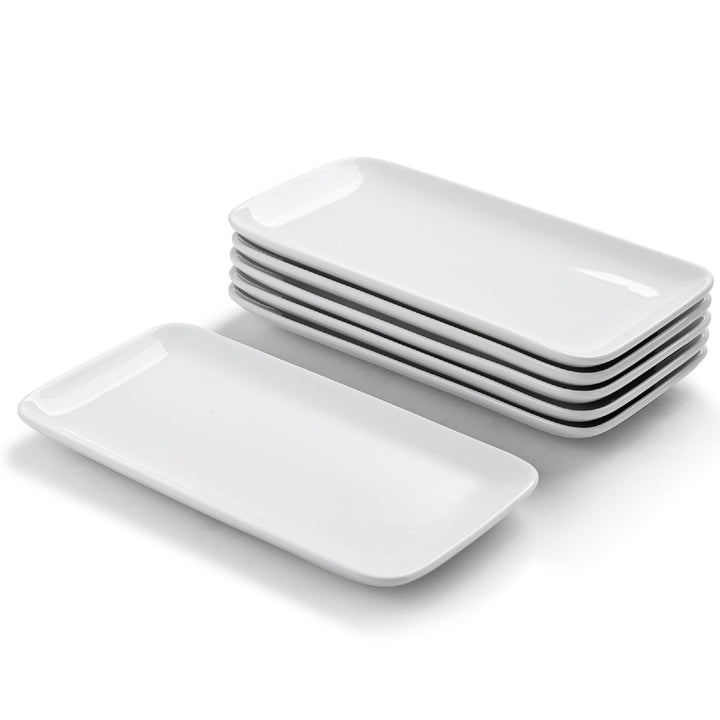 WishDeco Teller Rechteckig 6er Set, Servierplatten Porzellan Weiss 23x12 cm, Servierteller Länglich,