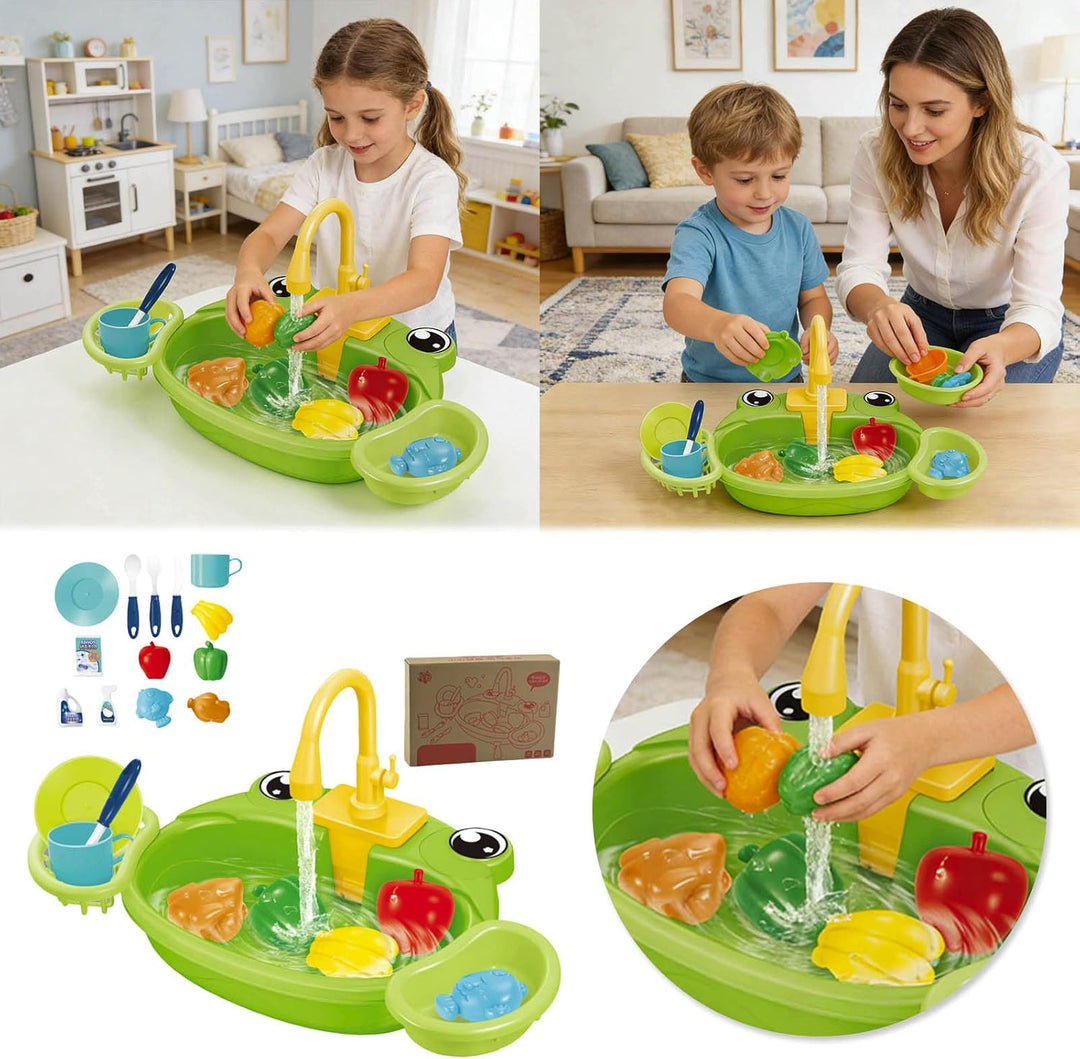 Spielküche mit fliessendem Wasser für Kleinkinder Rollenspielset mit drehbarem Wasserhahn Spielzeuge