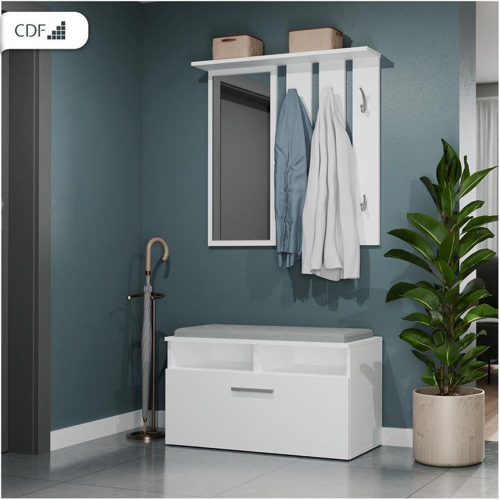CDF Garderobenpaneel Garderobe Wandgarderobe Mit Spiegel Ablage 6 Haken Flurgarderoben Set Flur Schm