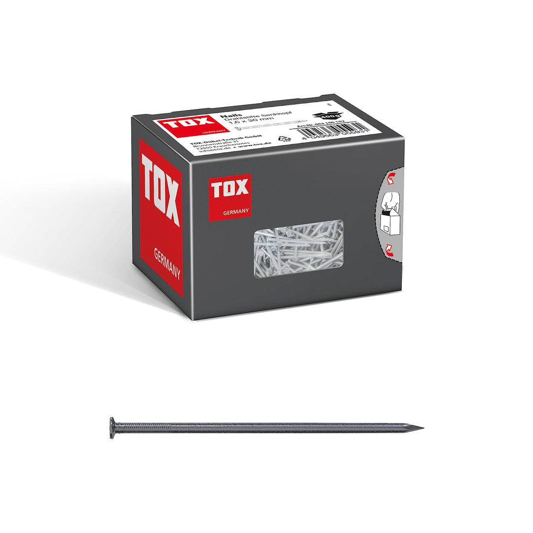 TOX Drahtstifte Nails 1,6x30 mm mit Senkkopf für einfache Holzverbindungen und ebene Flächen, univer