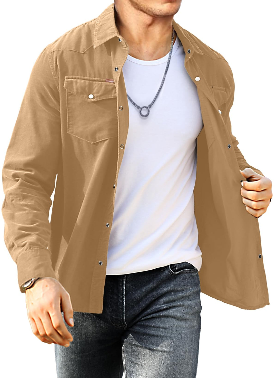 Meilicloth Cord Hemd Herren Hemdjacke Hemden Langarm Button Placke Langarm Regular Fit Casual, Khaki