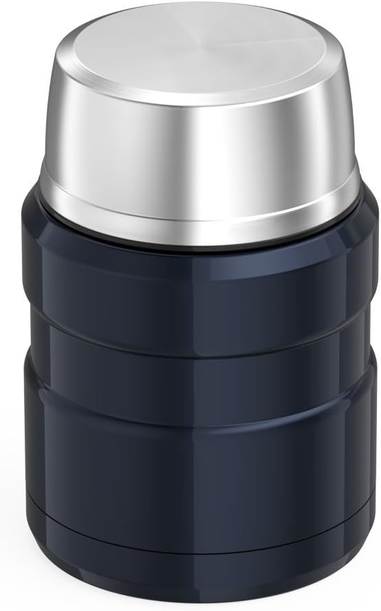 THERMOS Stainless King Vakuumisoliertes Lebensmittelglas mit Löffel, 473 ml, Mitternachtsblau Rot/Au