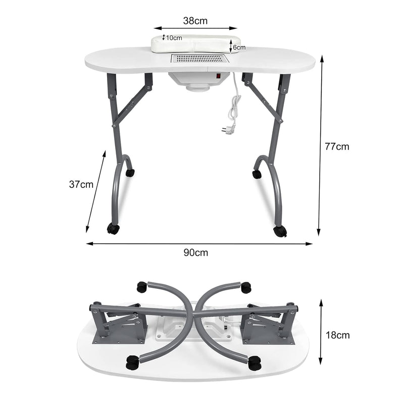 UISEBRT Faltbar Maniküretisch mit Absaugung Tragbarer Nageltisch Tragbaresmanikürtisch mit Rollen Mo