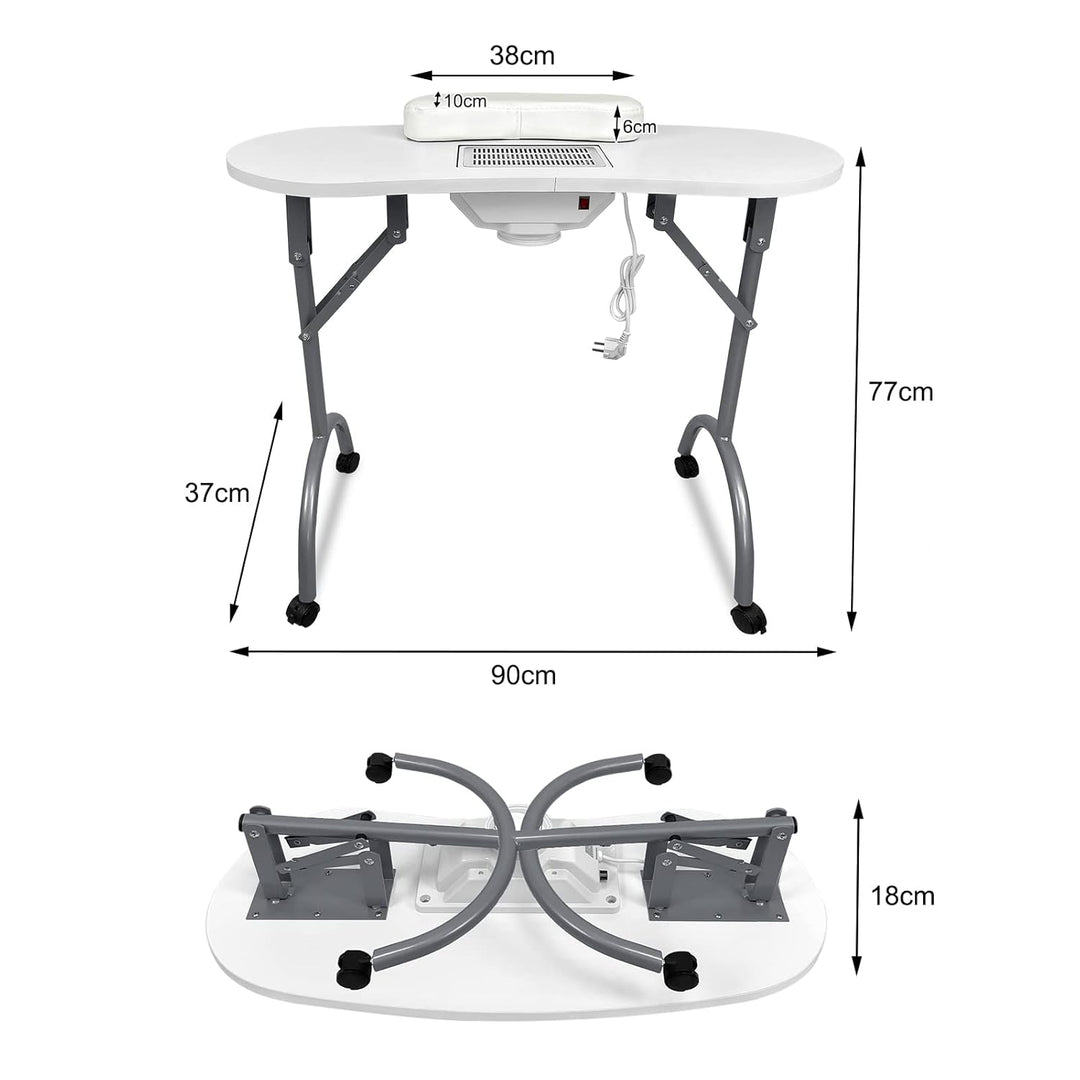 Faltbar Maniküretisch mit Absaugung, 98x44 x77 cm Maniküre Tisch Nageltisch mit Staubbeutel Tragbare
