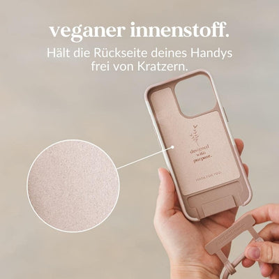 Woodcessories - Nachhaltige Handykette abnehmbar kompatibel mit iPhone 13 Pro Hülle mit Band beige r