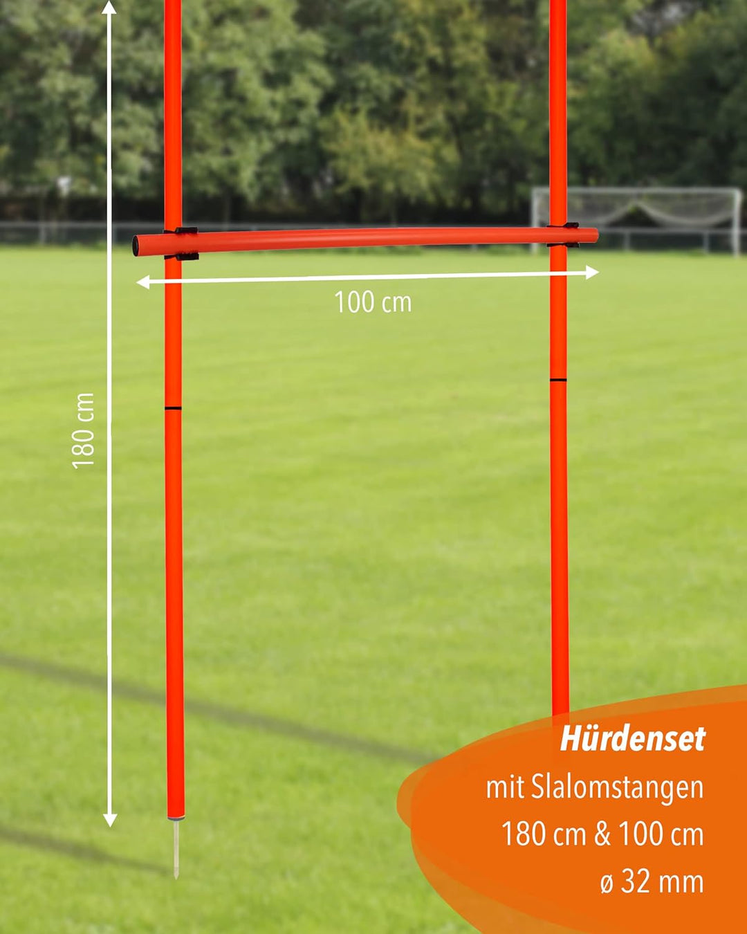 Hürdenset – Slalomstangen ø 32 mm, 100 cm mit Metallspitze & höhenverstellbarer Querstange – stabile