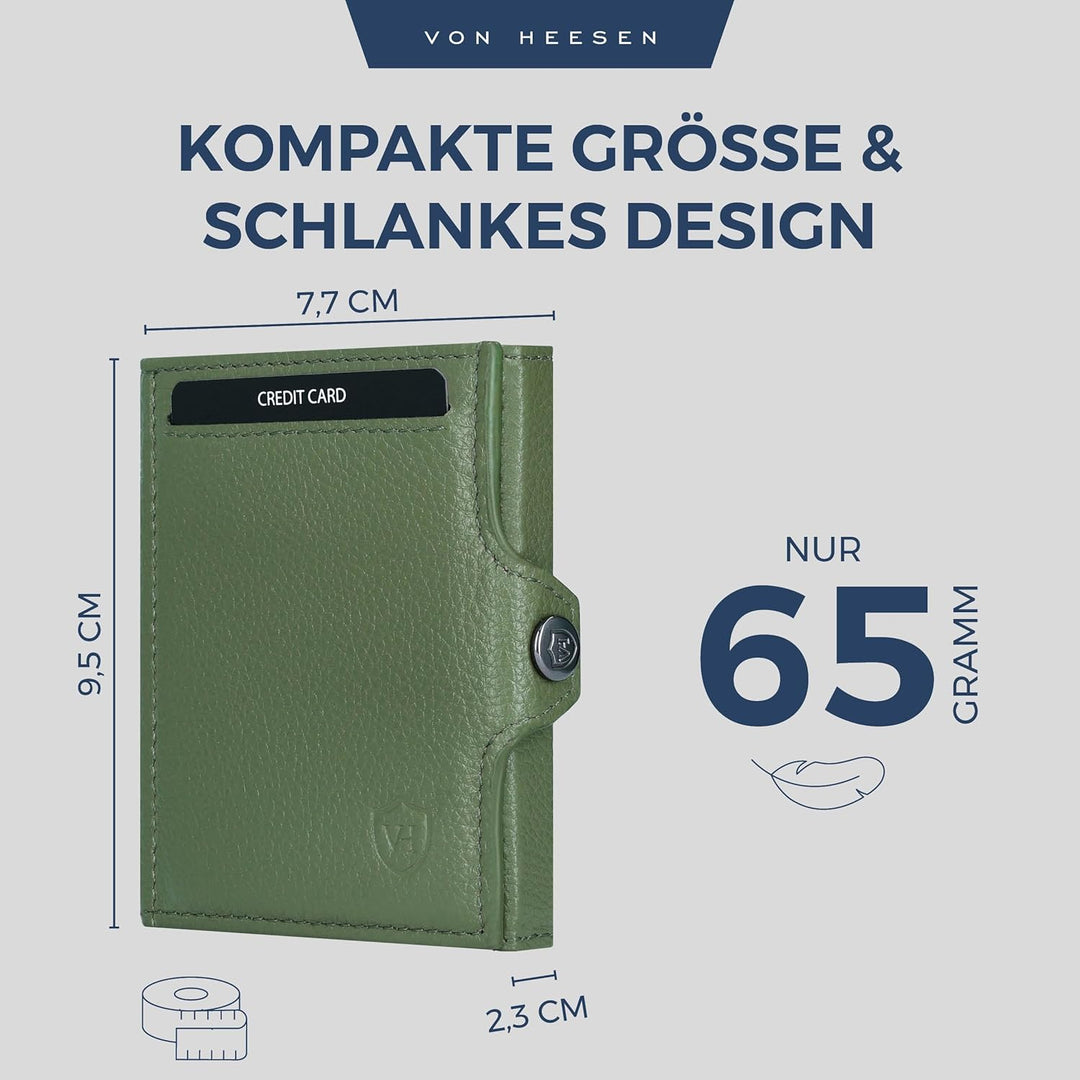 VON HEESEN Slim Wallet mit XL Münzfach Grün Grün XL MÜNZFACH (Kartenslot), Grün XL MÜNZFACH (Kartens