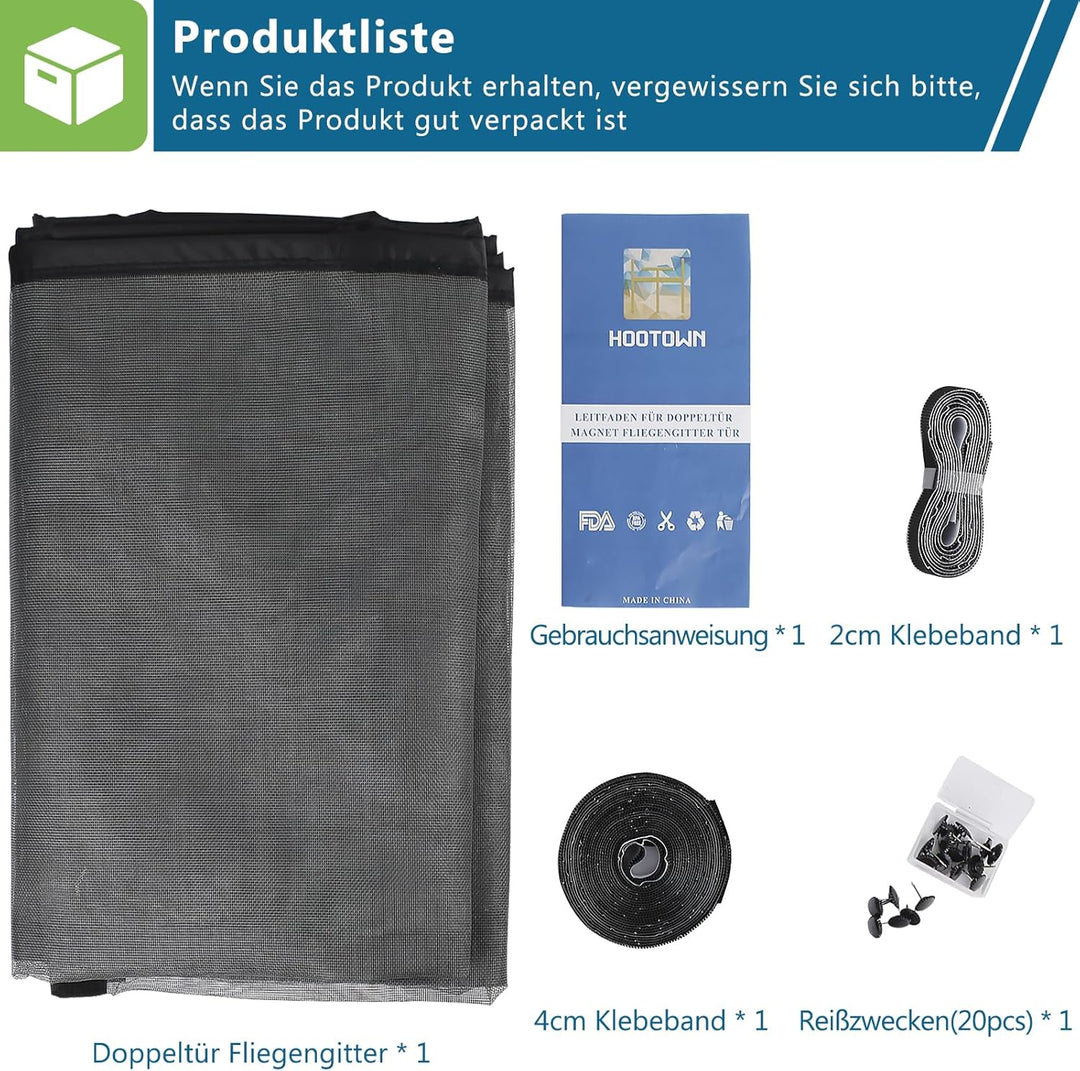 HooTown Magnet Fliegengitter Tür,130 x 212cm Fliegengitter Doppeltür | Automatisches,Ohne Bohren,4cm