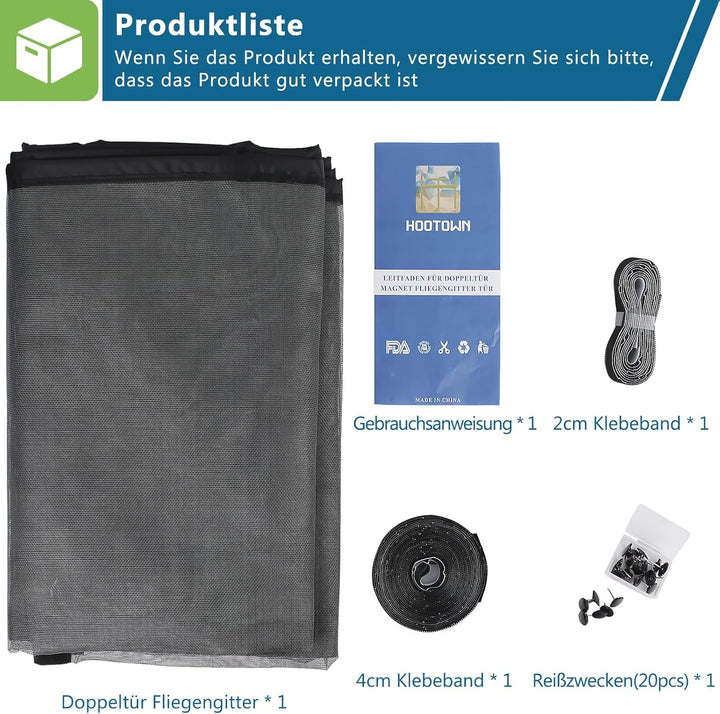 HooTown Magnet Fliegengitter Tür,130 x 212cm Fliegengitter Doppeltür | Automatisches,Ohne Bohren,4cm