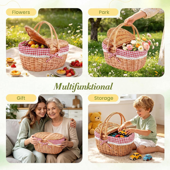 Picknickkorb,Picknickkorb 2 Personen mit Doppelt zu öffnendem Deckel und Klappbarem Griff,Picknick K
