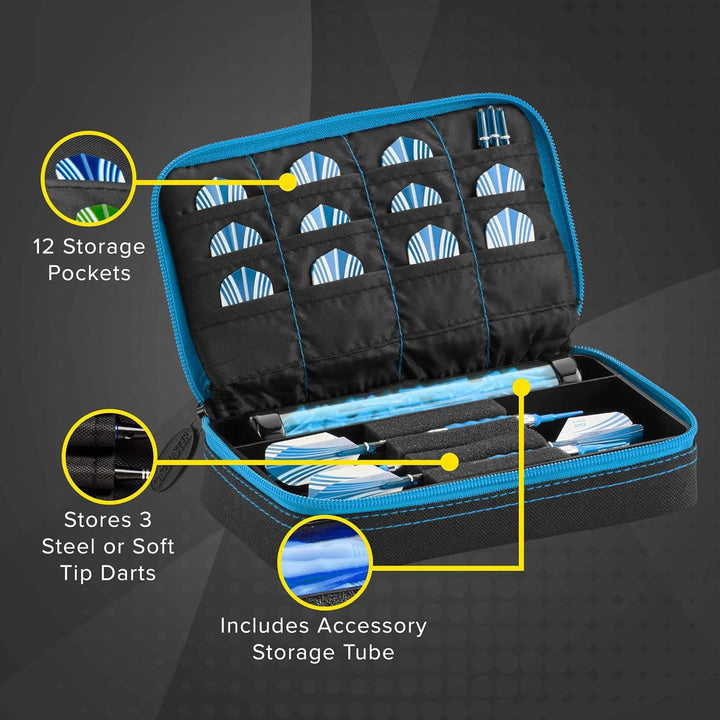 Casemaster Plazma Dartkoffer für weiche Dartpfeile mit Stahlspitze, für 3 Dartpfeile und integrierte