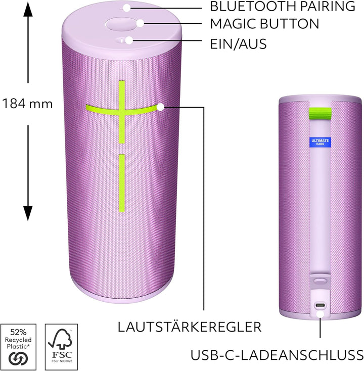 Ultimate Ears Boom 4 – mobiler, wasserdichter, schwimmfähiger Bluetooth-Lautsprecher mit kräftigem,
