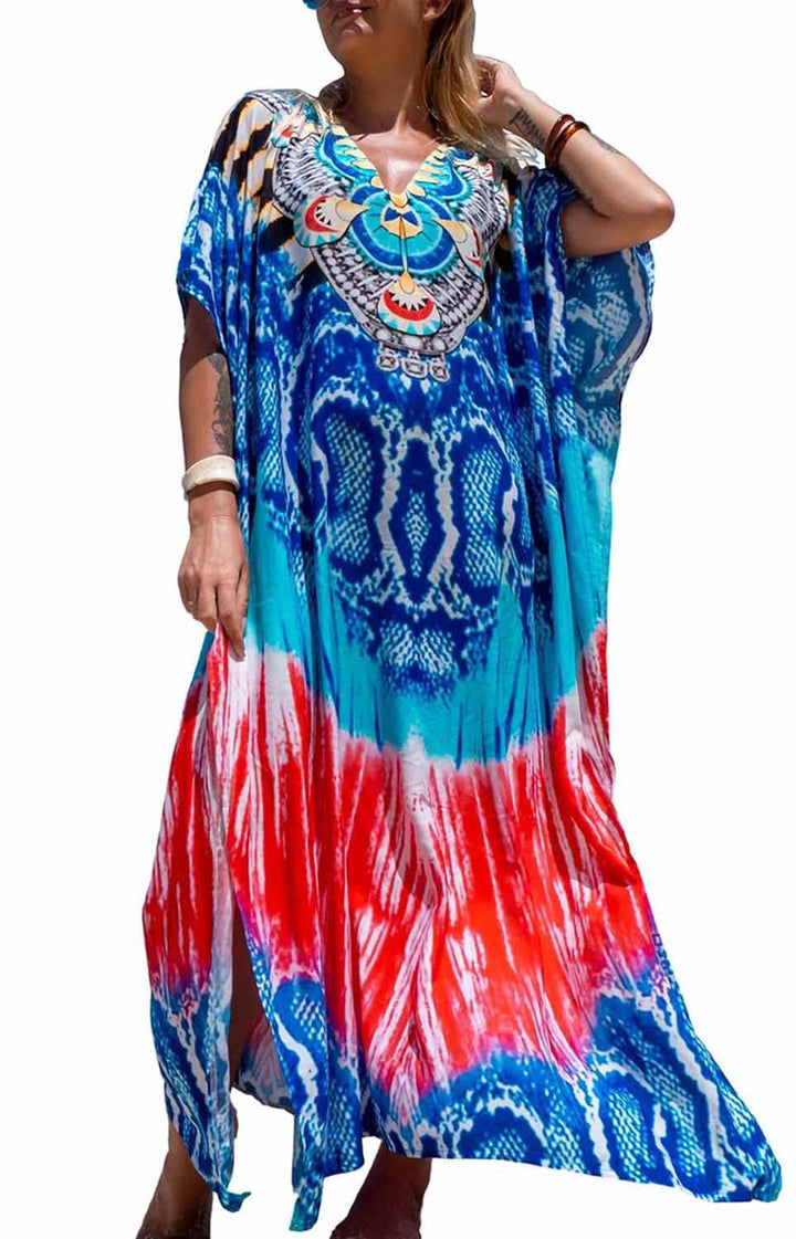 Orshoy Damen Strandkleid Bikini Cover Up V Ausschnitt Kleid Freizeitkleid Sommerkleid Sommer Lang Ma