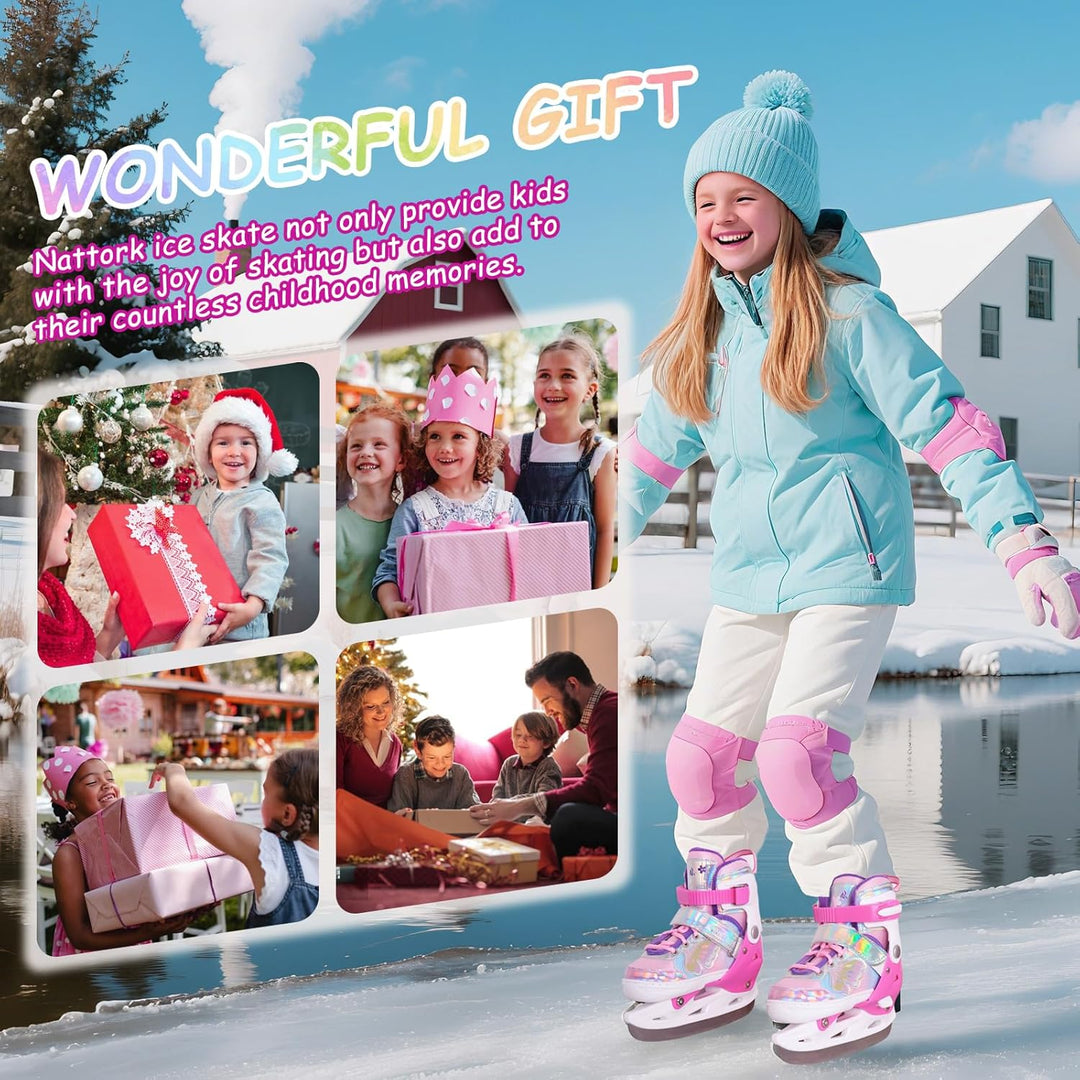 Nattork Mädchen-Eislaufschuhe für Kinder, 4-Fach verstellbar, Butterfly-Eislaufschuhe mit Fleecefutt