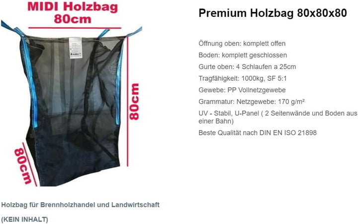 Woodbag Holz Big Bag Netzgewebe geschlossener Boden 45x45x60 cm I 80x80x80 cm I 100x100x100/120/140/