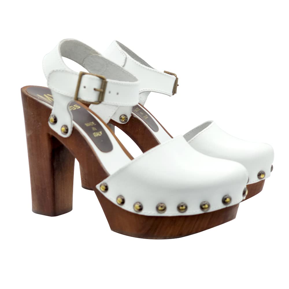 Schwedische clogs mit hoher Ferse Weiss - MY462 BIANCO (39, WEISS) 39 EU Weiss, 39 EU Weiss