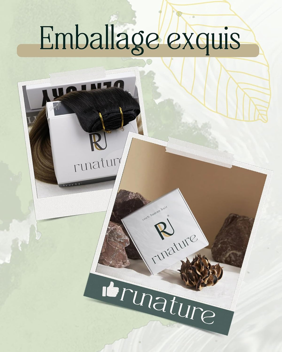 RUNATURE Echthaar Extensions Clip Braun Hervorheben 25cm 3pcs Clip in Extensions Echthaar Seamless C