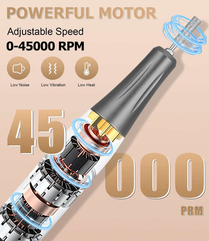 45000RPM Elektrisch Nagelfräser Professionelle, Fräser für Gelnägel, Tragbare Elektrische Nagelfeile