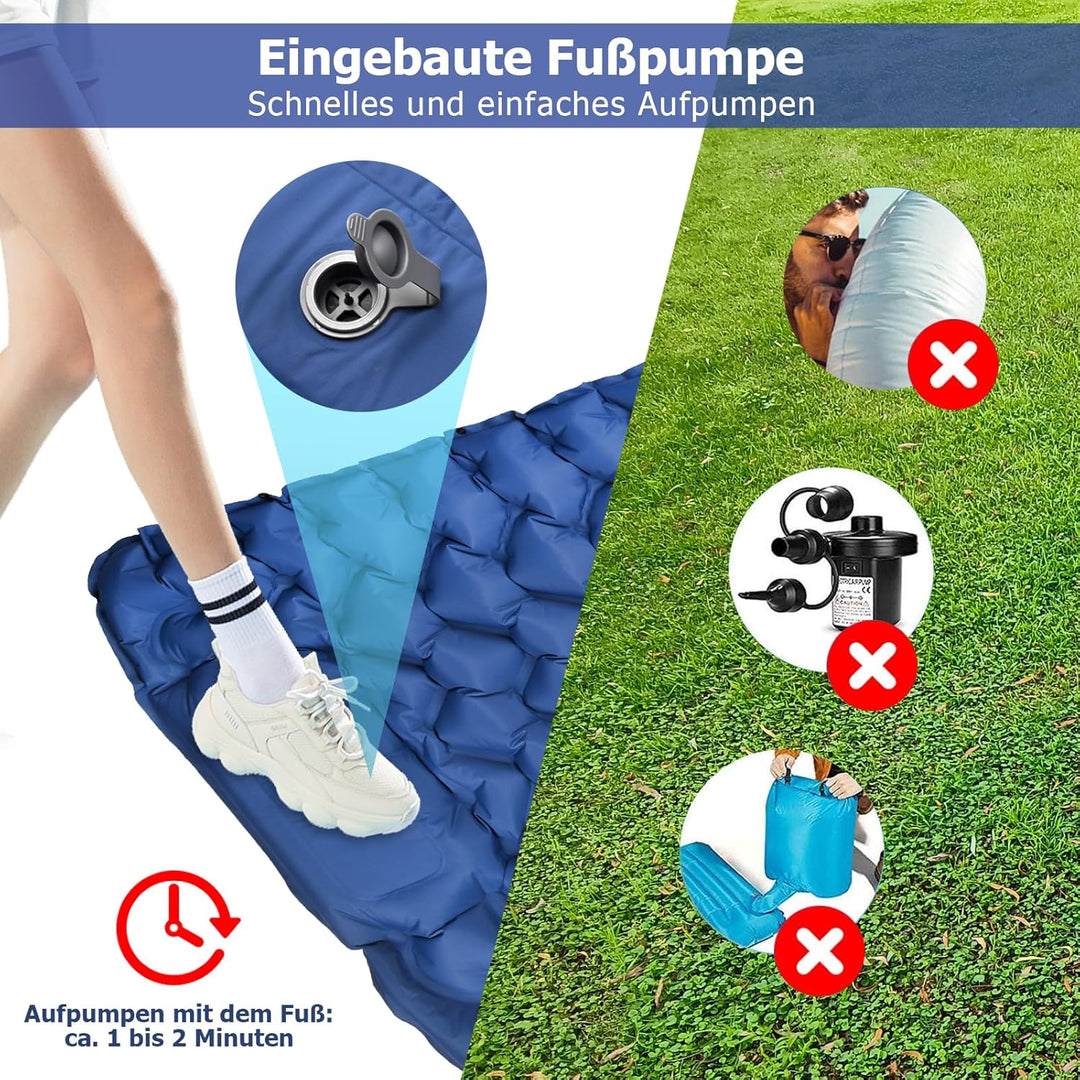 Isomatte, 10CM Hoch Luftmatratze Camping Kleines Packmass, Aufblasbare Isomatte Ultraleicht mit Fuss