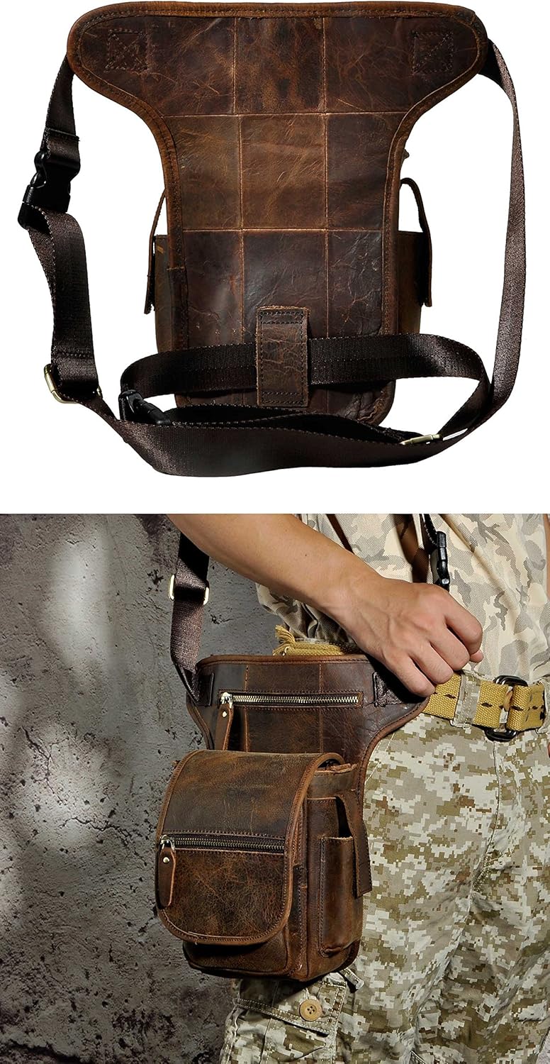Le'aokuu Herren Echtes Leder Tasche Beinbeutel Beintasche Aussenbeintasche Hüfttasche Drop Leg Thigh