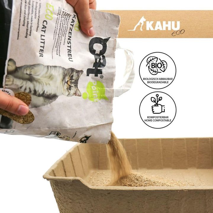 KAHU ECO 100% natürliches Katzenstreu • Klumpstreu • Naturstreu • Bio Holz Granulat Streu • 100% kom