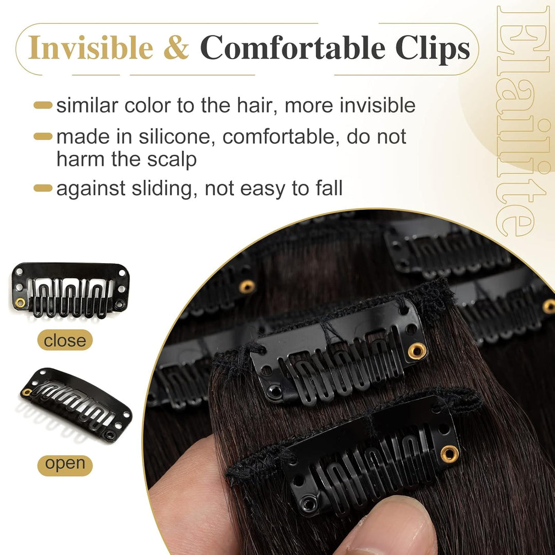 Elailite Extensions Echthaar Clip in 8 Tressen Glatt #1B Naturschwarz Haarverlängerung Real Human Ha
