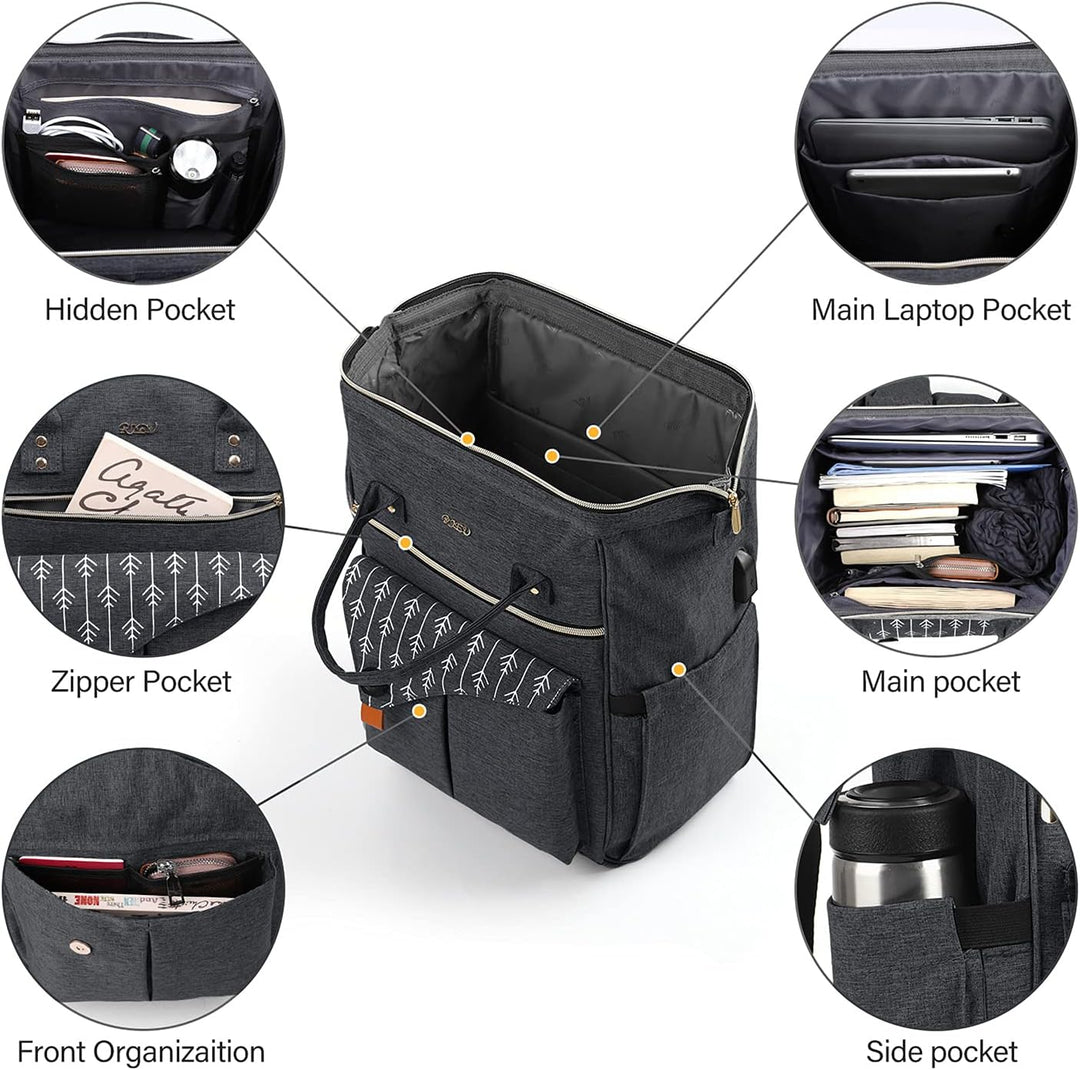 RJEU Damen, 17,3 Zoll Laptop Rucksack mit USB Ladeanschluss, Schulrucksack Mädchen, Geschenke für Fr