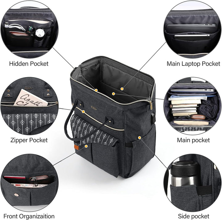 RJEU Damen, 17,3 Zoll Laptop Rucksack mit USB Ladeanschluss, Schulrucksack Mädchen, Geschenke für Fr