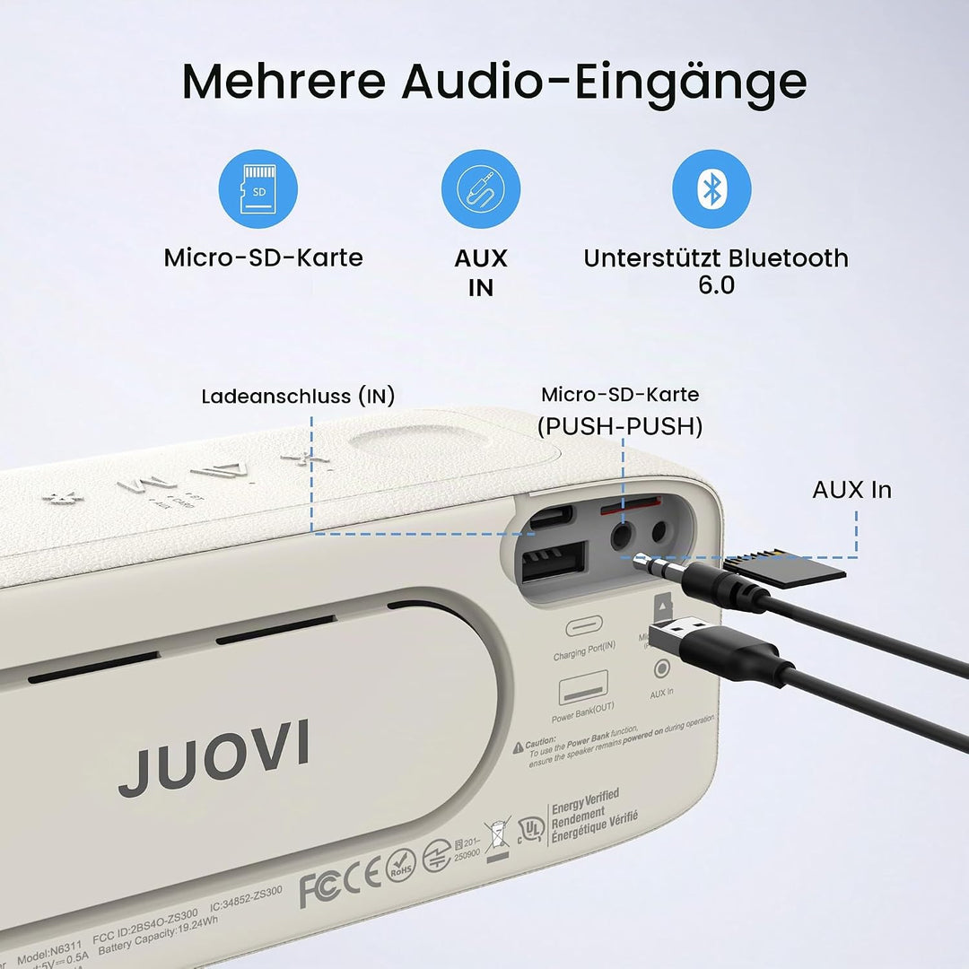 JUOVI Bluetooth Lautsprecher, Lautsprecher Bluetooth 20W Stereo Sound, drahtloser Lautsprecher mit B