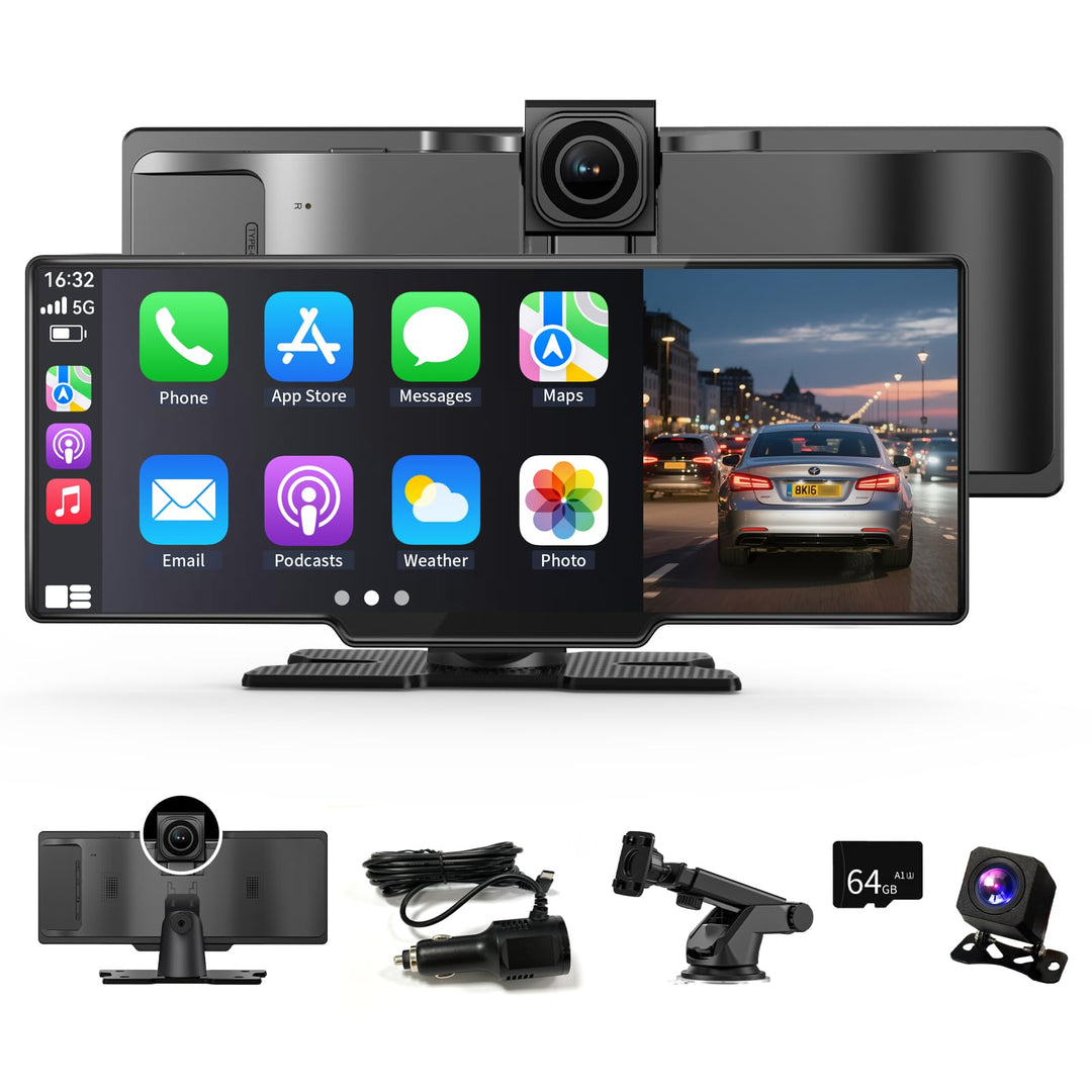 11 Zoll Wireless Carplay Display Für A-ppIe CarPlay und Android Auto mit 4K Dashcam 1080P Rückfahrka