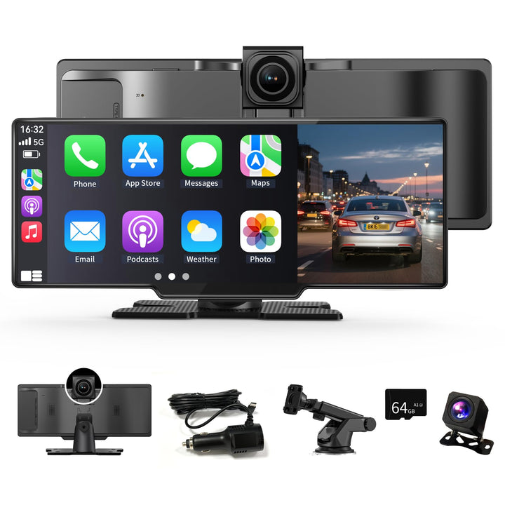 11 Zoll Wireless Carplay Display Für A-ppIe CarPlay und Android Auto mit 4K Dashcam 1080P Rückfahrka