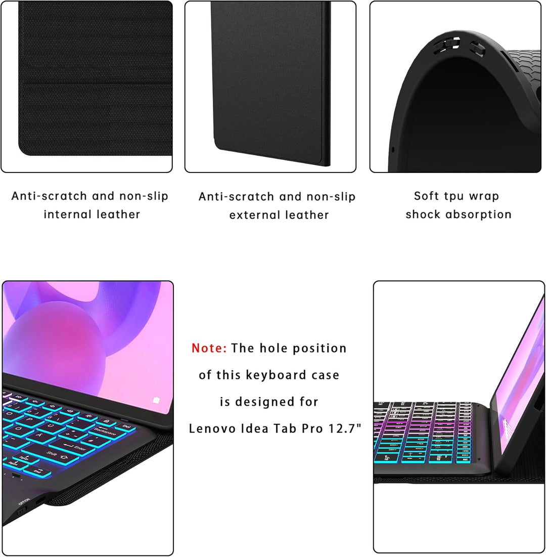 für Lenovo Idea Tab Pro 2025 12.7 Zoll Hülle mit Abnehmbare Tastatur : DIY 3-Zonen 7-Farbige Beleuch
