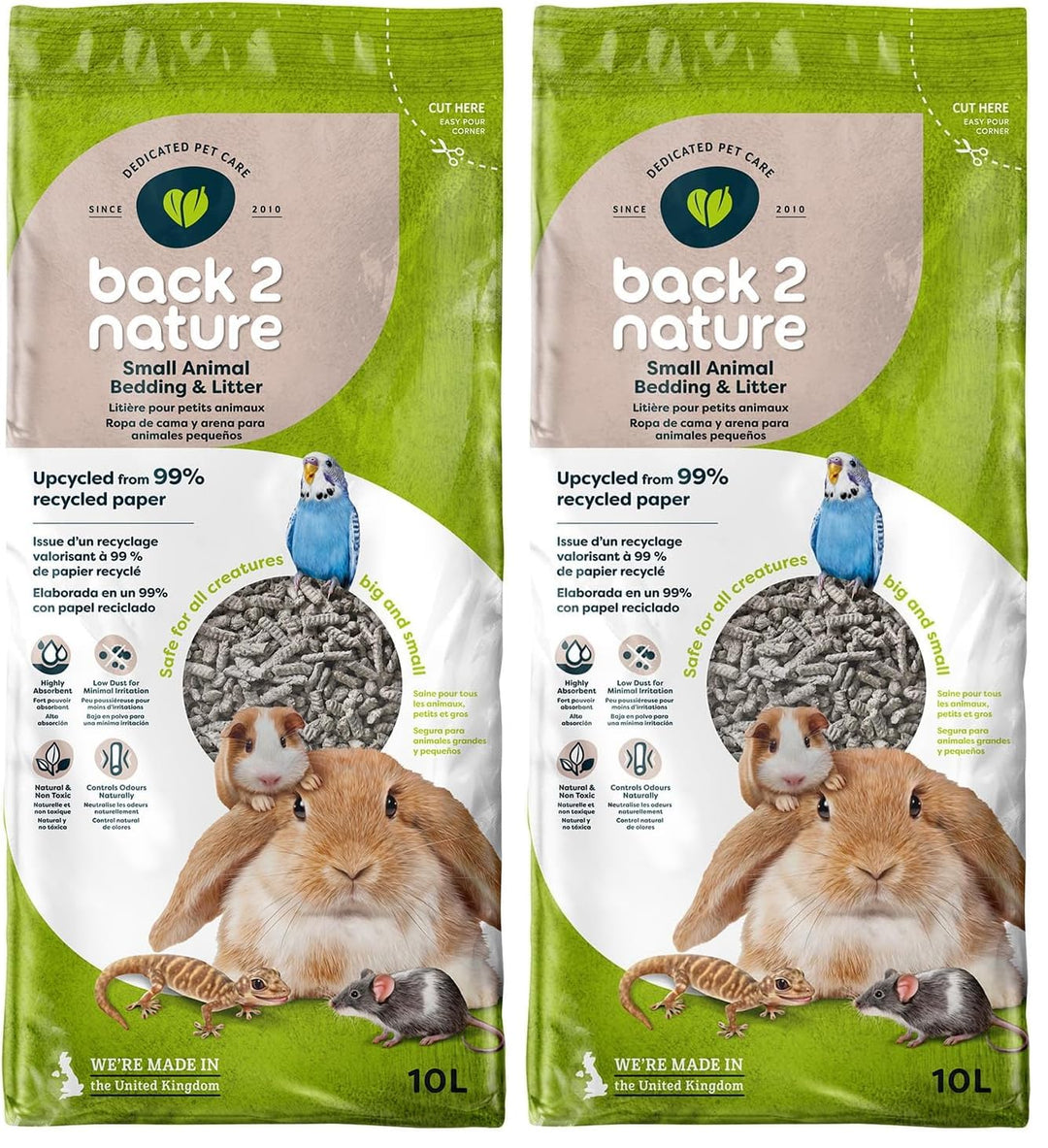 Back 2 Nature Einstreu & Streu (10l) – Hochabsorbierend, aus 99% Recyclingpapier, weich & sicher für