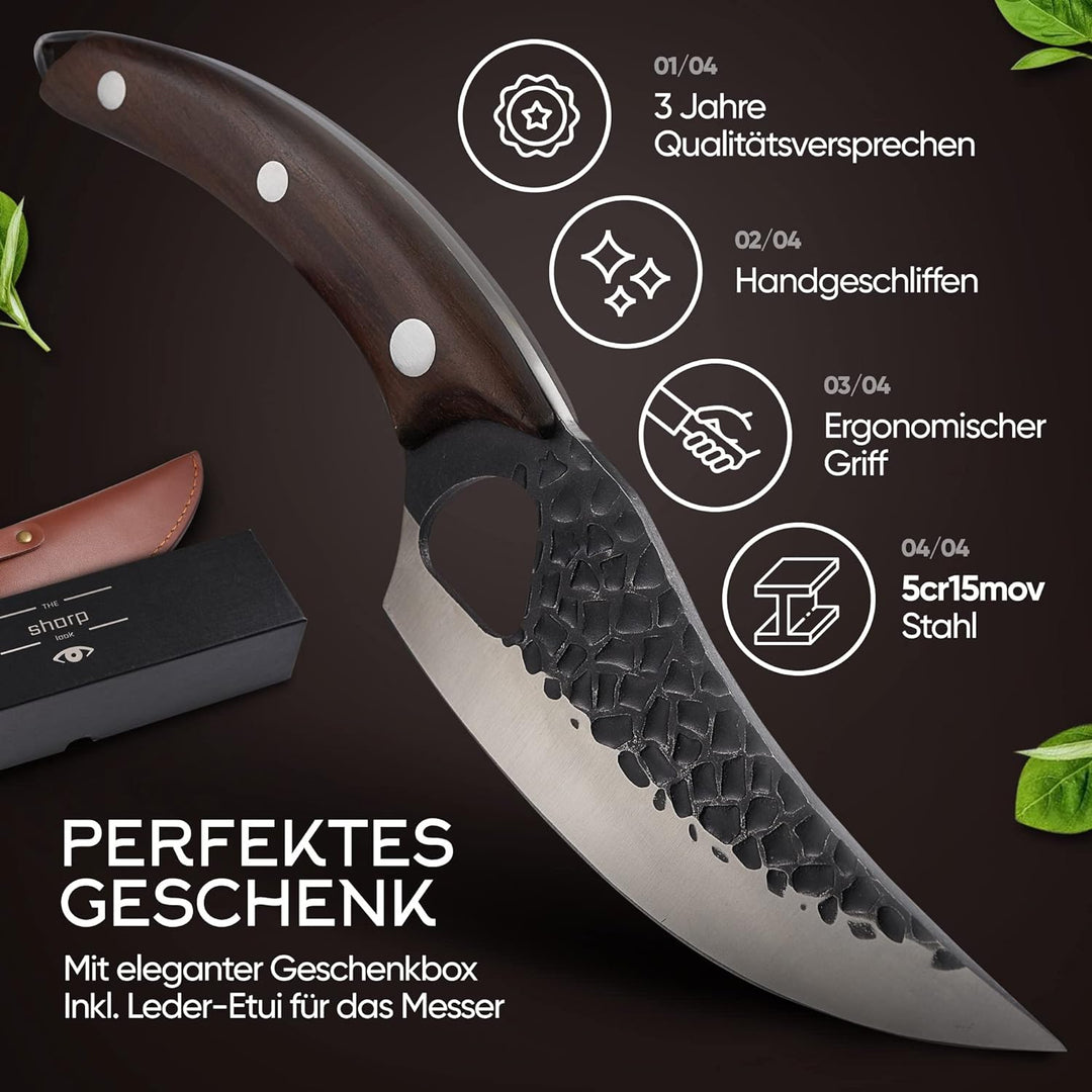 The Sharp Look Japanisches Messer mit Lederhülle Küchenmesser Scharf Wikinger Messer Hackmesser Outd