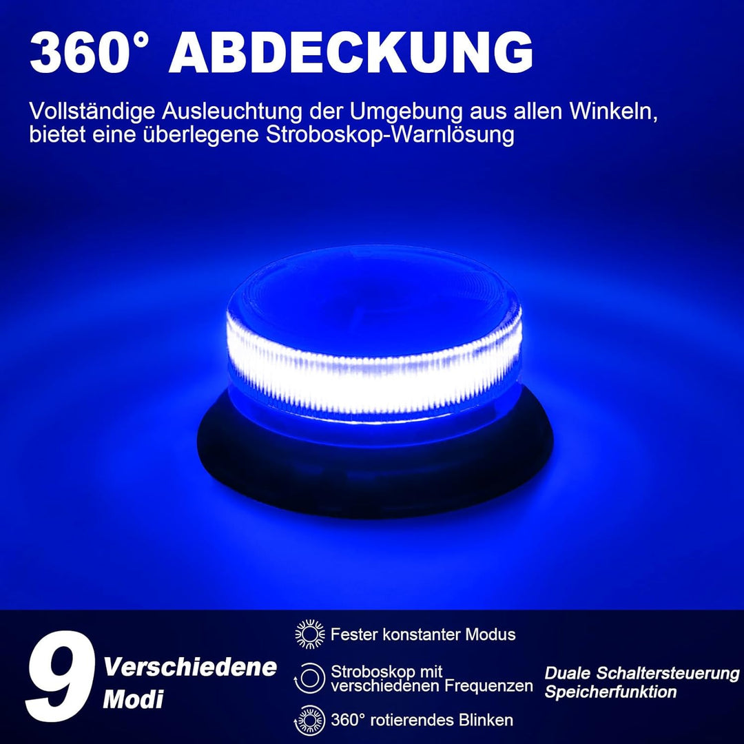 AnTom blaulicht akku rundumleuchte led 9 Blitzmuster 12V 24V Warnleuchte led magnet mit Autoladekabe
