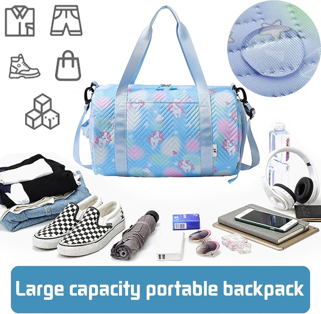 YOUYIKE Sporttasche Mädchen, Einhorn Yogatasche, Reisetasche Kinder, Schwimmtasche, Wasserdicht Turn