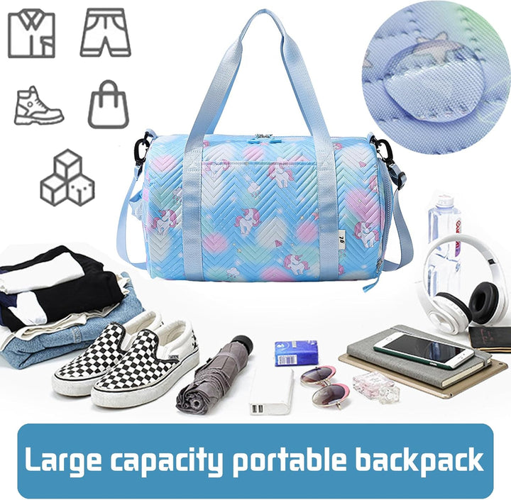 YOUYIKE Sporttasche Mädchen, Einhorn Yogatasche, Reisetasche Kinder, Schwimmtasche, Wasserdicht Turn