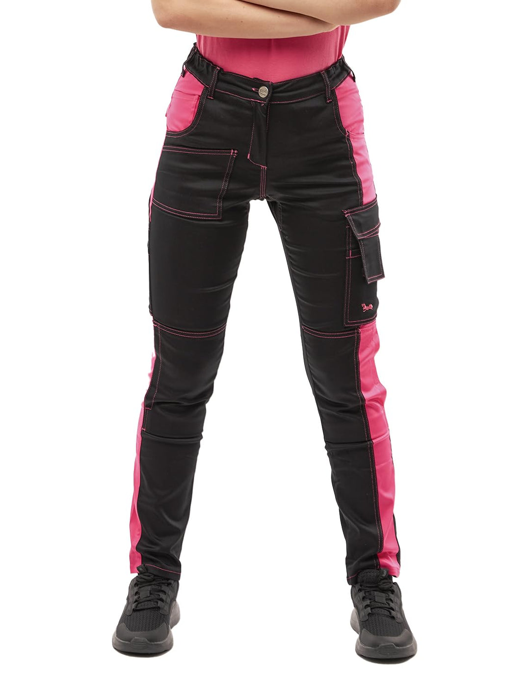 strongAnt Damen Arbeitshose komplett Stretch für Frauen Bundhose mit Kniepolstertaschen Schwarz Grau