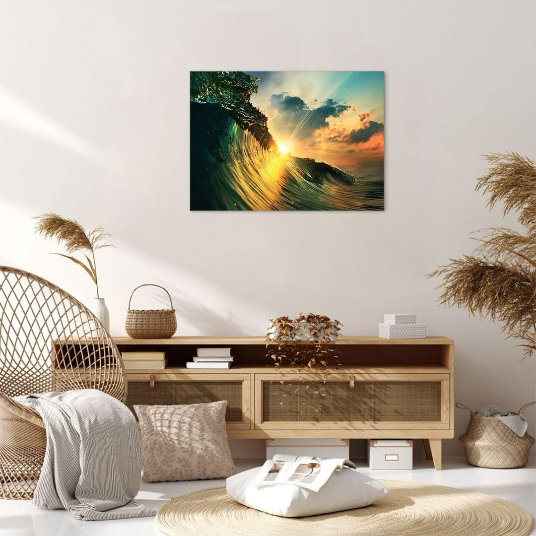 Bilder auf Leinwand Meer Welle Wasser Leinwandbild mit Rahmen 70x50cm Wandbilder Dekoration Wohnzimm