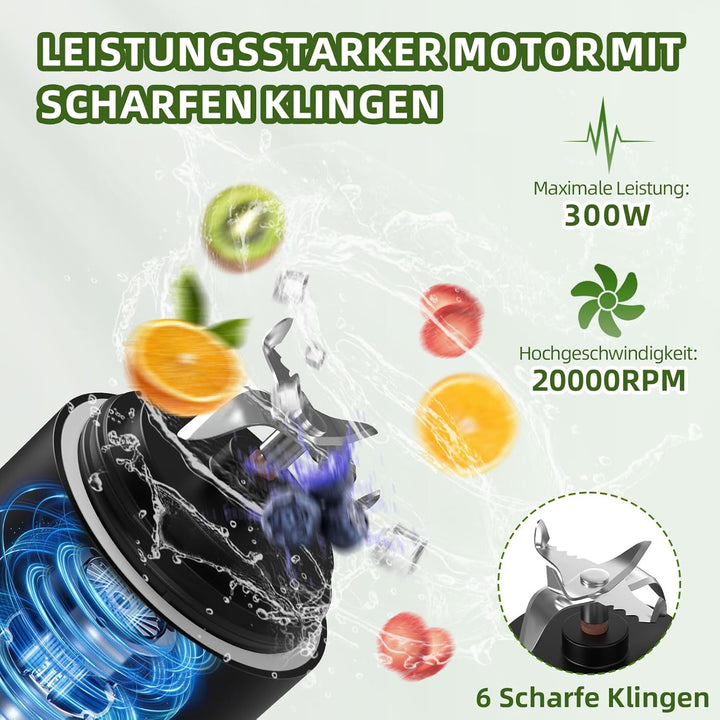 DENOKIN Tragbarer Mixer mit Trinkdeckel, 500ml, Mini Standmixer für Unterwegs, Wiederaufladbar mit U