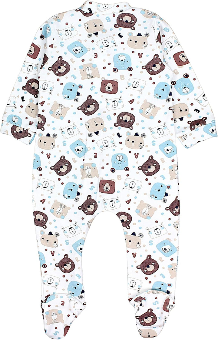 Baby Unisex Schlafstrampler Mädchen Schlafanzug mit Fuss Jungen Spieler 3er Pack, Bärchen Blätter Ei