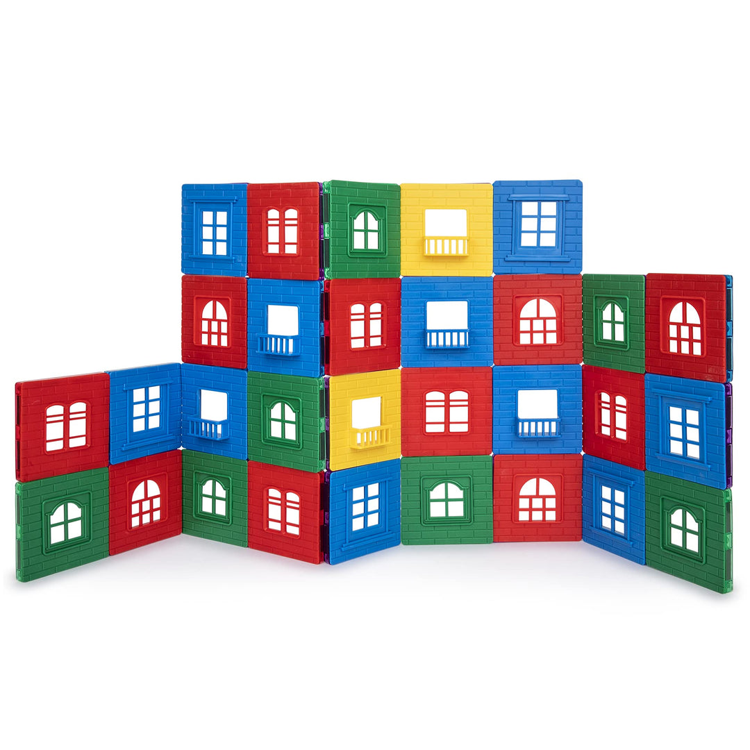 Playmags 60 PC 3D Magnetic Fliesen Gebäude Spielset: Durable Gebäude Set enthält 30 Fensterrahmen un