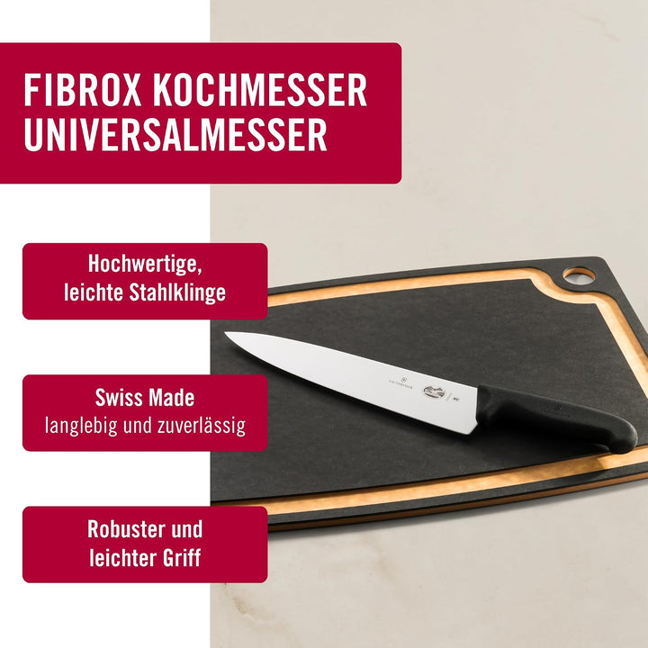 Victorinox Fibrox Kochmesser, Breites Universalmesser für Fleisch, Fisch, Gemüse und Kräuter, 25 cm,