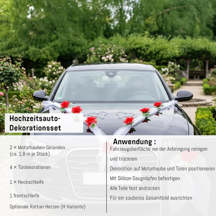Organza M + Schleife Auto Schmuck Braut Paar Rose Deko Dekoration Autoschmuck Hochzeit Car Auto Wedd