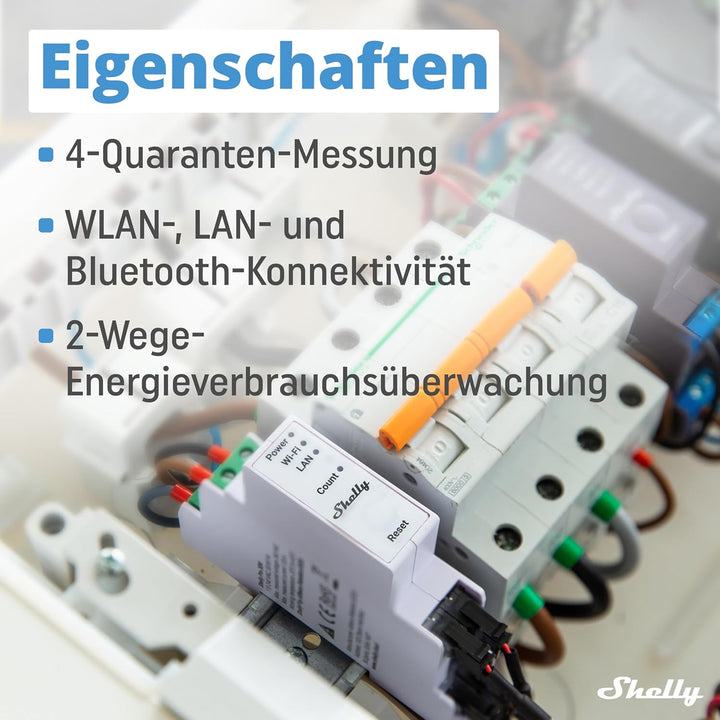 Shelly Pro 3EM (120A) | WLan & Bluetooth Smart Energy Monitoring 3-Phasen-Relaisschalter | Hausautom