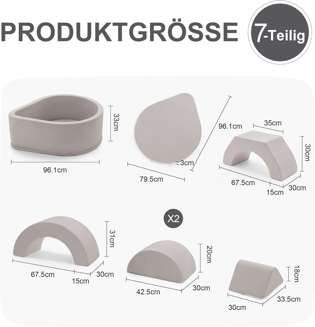 Zedachica 7PCS Schaumstoff Bausteine für Kinder,Softbausteine Baby mit Bällebad für Indoor Klettern,