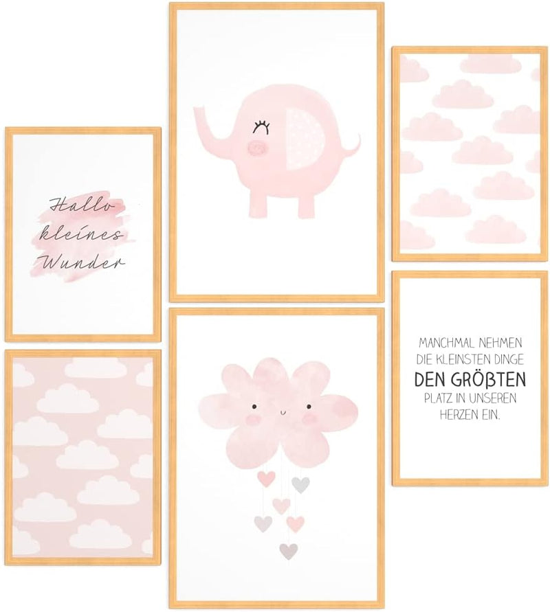 Papierschmiede® Bilder Kinderzimmer Kids Mood Poster Set Newborn Baby Girl, Gerahmte Bilder fürs Kin