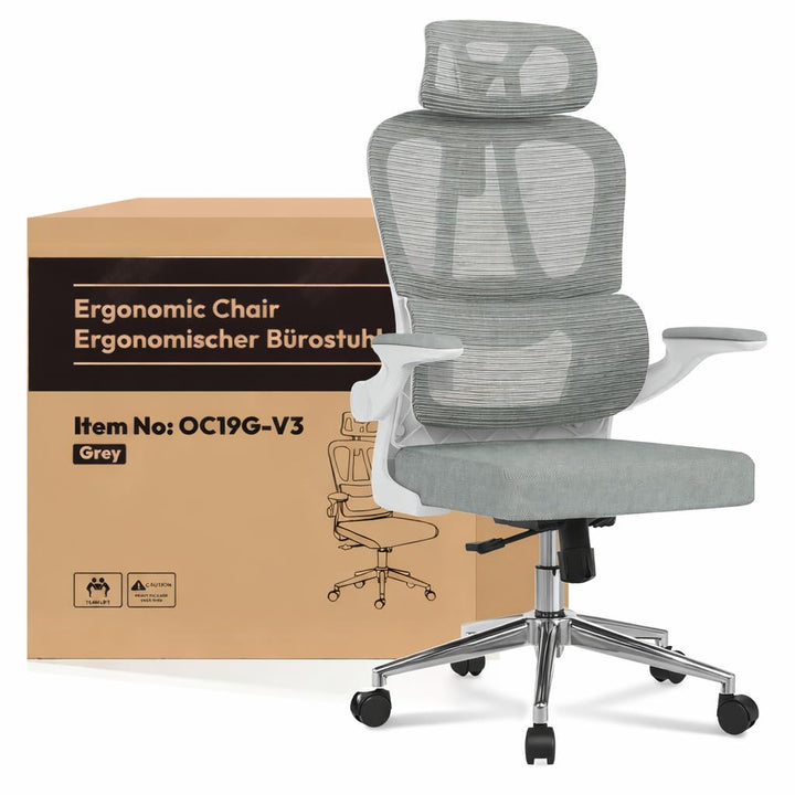 FLEXISPOT Ergonomischer Bürostuhl, Schreibtischstuhl mit 2D-Kopfstütze, Klappbare Armlehnen & Dynami