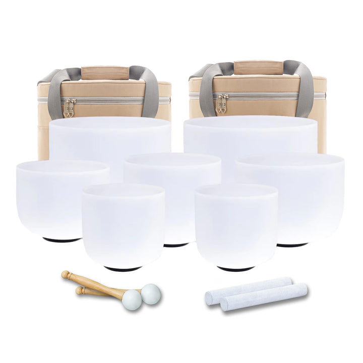 Hye-eun Kristall klangschale Set 432HZ,6-12zoll Perfekte Pitch Quarz Singing Crystal Bowls Klangscha